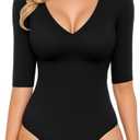 MANGOPOP Half Sleeve Bodysuit V Neck Bodysuit Shirts for Women, XL