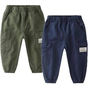 Feidoog Toddler Baby Boys 2/3 Pack Sweatpants Solid Cotton Elastic Waist Trousers Active Jogger Pants (Blue+Green)