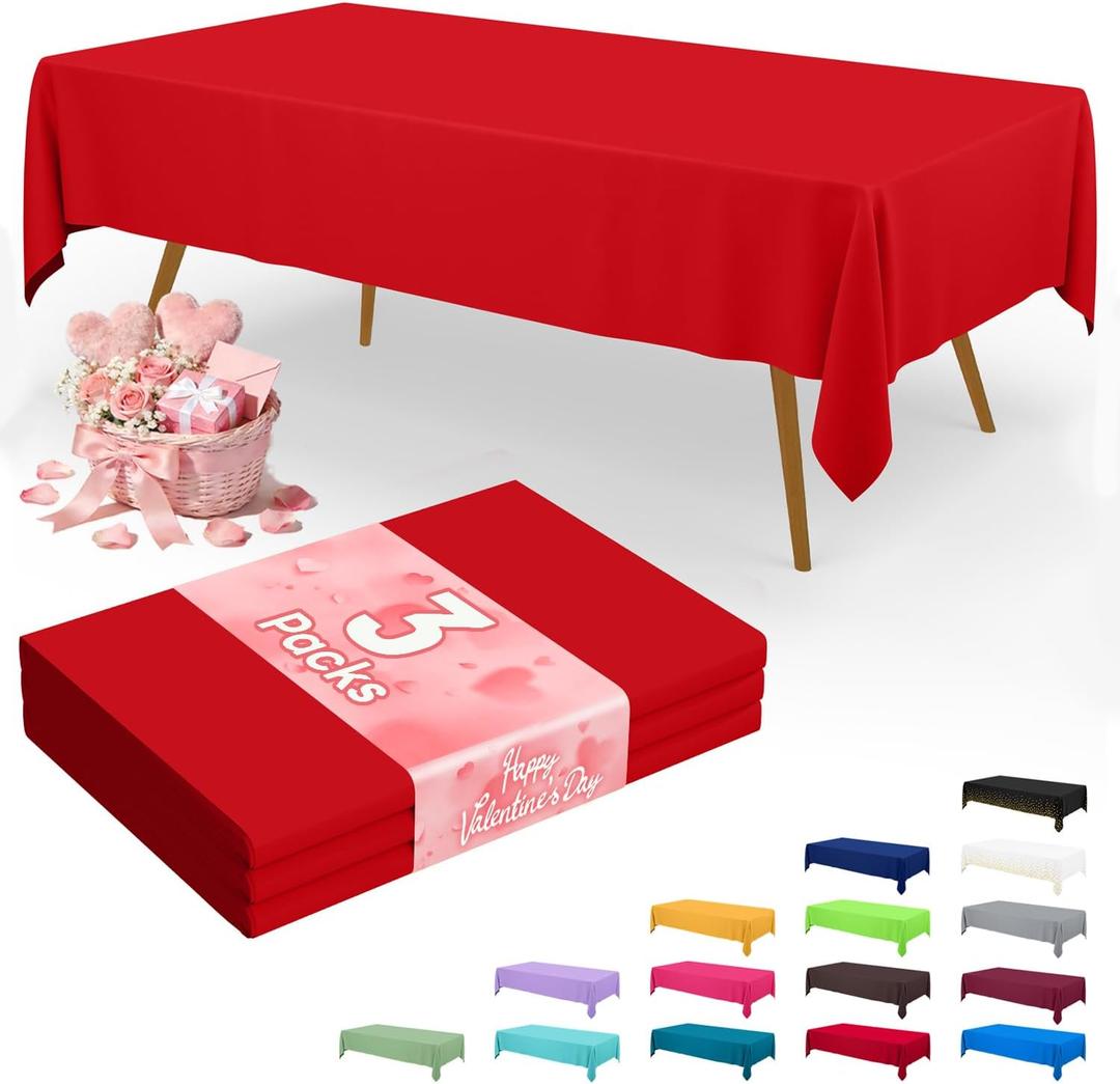 Smiry Disposable Table Cloth 3 Pack, 54 x 108 Inch Waterproof Plastic Tablecloth, Decorative Rectangle Table Covers for Party, Birthday, Picnic, Red