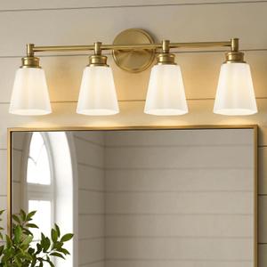 kudos 4-Light Brushed Gold Vanity Light, Milk White Glass Shade
