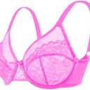 HSIA Minimizer Bras for Women Enchante Full Coverage Underwire Bras Plus Size Lifting Floral Lace Bra for Heavy Breast (36I, Hot Pink)