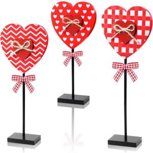 3 Pcs Heart Wooden Sign for Wedding Table, Heart Shape Standing Block, Wedding Table Centerpiece, Love Decor, Double Printed Table Sign for Wedding Anniversary Party Home Decorations