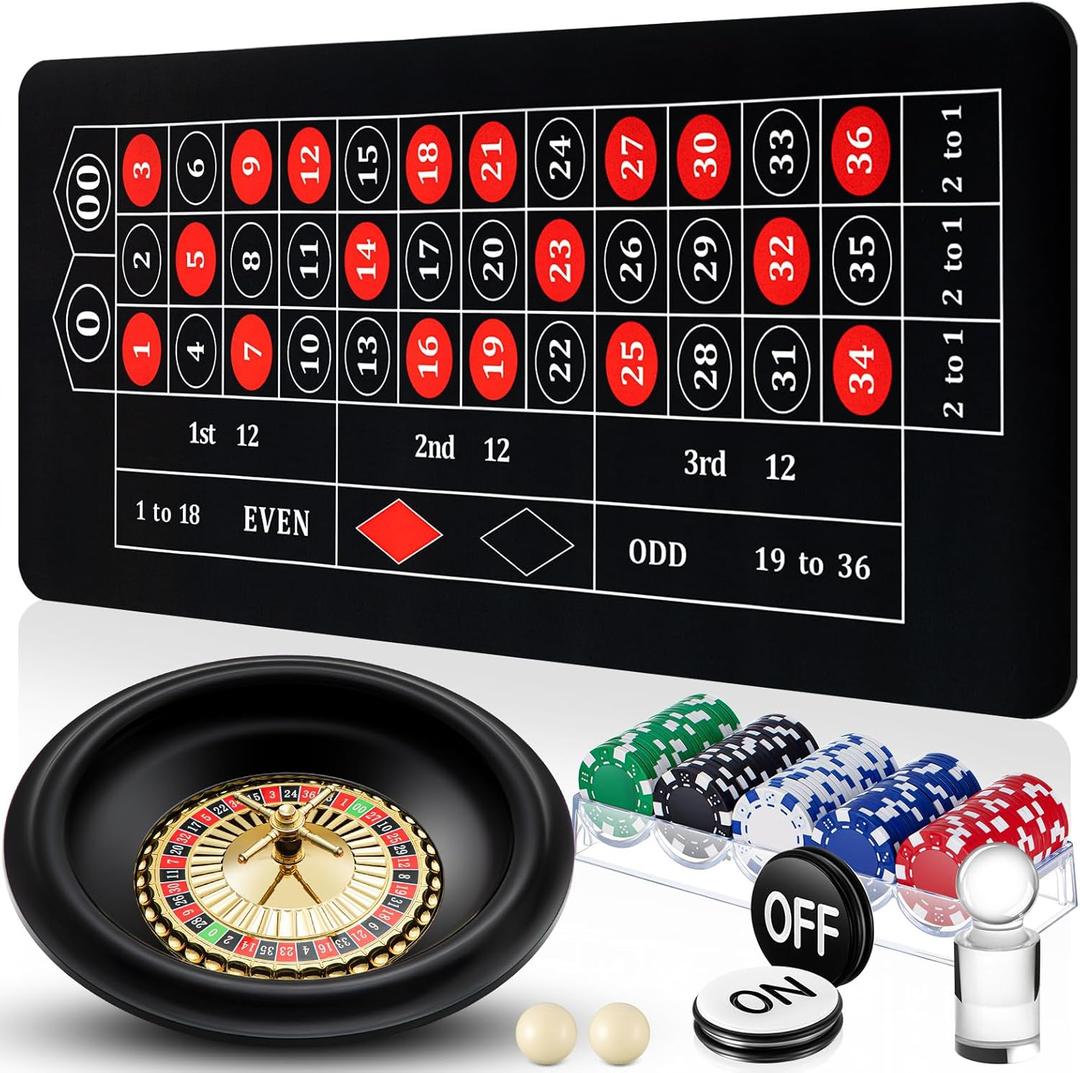 Roulette Wheel Game Set Include 16'' Black Roulette Wheel 35" x 16" Rubber Tabletop Layout Mat, 100 Chips Dealer Button Win Marker Casino Game Sets Gift Ideas(Black)