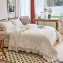 AIKASY White Comforters Twin Size Set, Vintage Boho Chic Farmhouse Bedding Sets Shabby Ruffle Queen Bed Comforter Bedding 3PCS1 Comforter and 2 Pillowcases