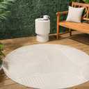 JONATHAN Y Nordby High-Low Arch Striped Ivory/Cream 8' Round Indoor/Outdoor Area Rug, Pet Friendly, Non-Shedding, Stain Resistant, Easy-Cleaning for Backyard, Patio, (SCN104B-8R)