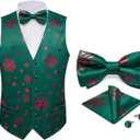 DiBanGu Mens Christmas Vest and Bow Tie Set Festival Christmas Snowflake Suit Vest for XmasNew Year Party Formal (Small, Green Red Snowflake)