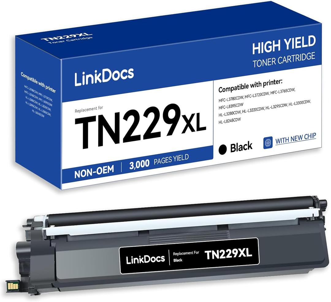 LinkDocs TN229XLBK High Yield Black Compatible Toner Cartridge Replacement for Brother TN229XL TN-229XL Black Work for Brother HL-L3280CDW HL-L3220CW MFC-L3720CDW MFC-L3780CDW Printers