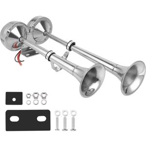 12V Marine Boat horn Waterproof Stainless Steel Dual Trumpet for Ship Truck RV Trailer Pickup Van Bus Touring Car (Dual Trumpet Horn)