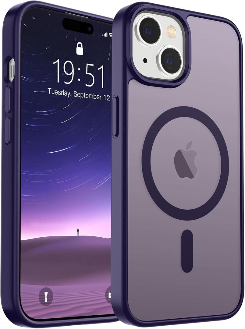 SUPFINE Magnetic for iPhone 15 Case (Compatible with MagSafe) (Military Grade Drop Protection) Slim Translucent Matte Shockproof with Anti-Fingerprint Phone Case, Dark Purple