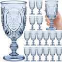 18 Pack Plastic Goblets 10oz Upgrade Vintage Water Goblet Plastic Glasses Colored Retro Embossed Glassware for Party Bar Juice Baby Shower Wedding Reception Grand (Blue)