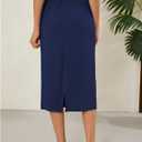 Naggoo Midi Skirts for Women Summer Elastic High Waisted Basic Straight Skirt with Slit (Blue, L)