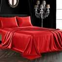 SiinvdaBZX 4Pcs Satin Sheet Set Queen Size Ultra Silky Soft Red Orange Satin Queen Bed Sheets with Deep Pocket, 1 Fitted Sheet, 1 Flat Sheet, 2 Envelope Closure Pillowcases