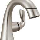 Delta Arvo 1 Hole Pull Down Bathroom Faucet with Sprayer, Brushed Nickel Single Hole Bathroom Sink Faucet with Pull Out Sprayer for Vanity, Push-Pop Drain, SpotShield Stainless 15840LF-SPPD