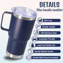 20 oz Tumbler with Handle and Lid, Stainless Steel Tumbler Insulated Travel Coffee Mug, Spill Proof Double Wall Vacuum Tumbler Cup Keep Drink Hot & Cold, Navy, 1 Pack