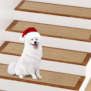 Stair Treads for Wooden Steps, 8" X 30" Stair Treads Carpet with Self Adhesive Strips, Non Slip Stair Treads for Kids Elderlys and Pets,15 Pack, Beige