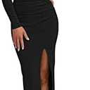 Pink Queen Women's Crew Neck Long Sleeve Midi Dress Cutout Twist Front Bodycon Slit Pencil Ribbed Knit Dresses, L