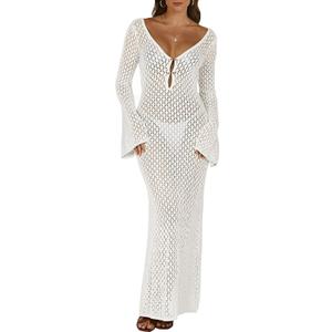 ANRABESS Women Swimsuit Swim Crochet Cover Up Knit Bathing Suit Swimwear 2025 Summer Bodycon Beach Dress Vacation Clothes (Medium, White)