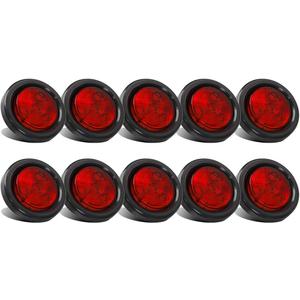 Partsam 10x Red 2" Round Sealed Clearance Marker Light 4LED Grommet & Pigtails w Reflex Lens, [DOT Approved] 2 inch round led marker lights, 2 inch round led trailer lights, 2 inch round led lights