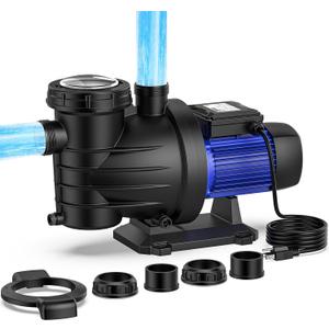 CrestWave 2HP Pool Pump,Powerful Self Primming 6340GPH Swimming Pool Pump with ON/OFF Switch for In/Above ground Pool,Single Speed High Flow Pool Pumps with Strainer Basket, Energy Saving, Low Noise