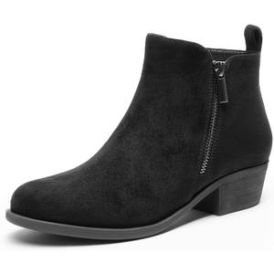 DREAM PAIRS Women's Ankle Boots Classic Low Chunky Heel Side Zipper Booties Shoes, Size 9.5, BLACK-SUEDE, SDAB2440W