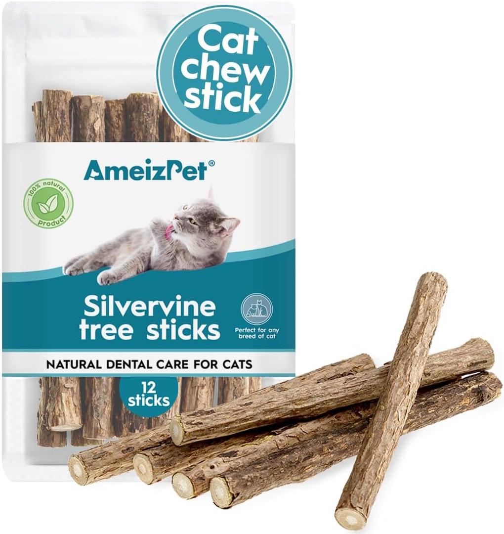 2 x AmeizPet Catnip Sticks for Cats, Cat Dental Chew Sticks - Natural Matatabi Cat Dental Care, Silvervine Cat Teeth Cleaning (12 pcs)