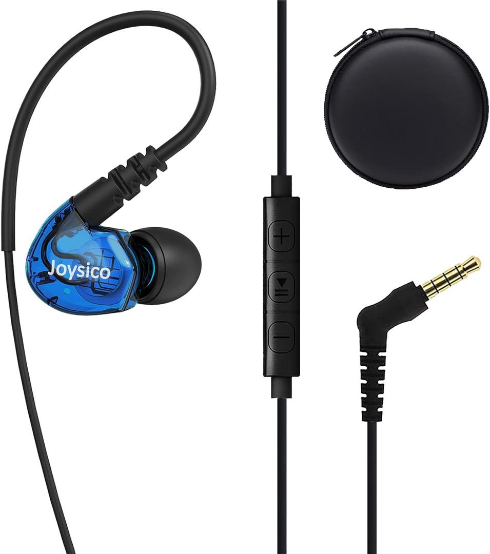 Stereo-to-Mono Single earbud with Mic and Control, Wired One Ear Earphone Headset w Over Ear Hook & Case for Cell Phones Laptop, In-ear Mono Headphone for Driving Sport Running Cycling, Right Ear Only
