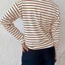 LilyCoco Women's Striped Long Sleeve Shirts Drop Shoulder Tunic Tops Loose Fit White Medium