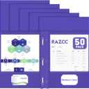 Two Pocket Folders, RAZCC 50 Pack Two Pocket Folders with Prongs, 3 Prong Folders Fit Letter Size Paper, Pocket File Folders for School Office Home Business, Purple