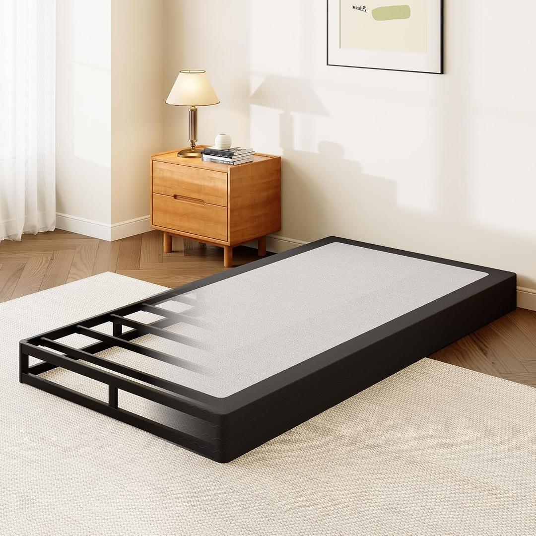 5 Inch Twin Size Box Spring – Heavy Duty Metal Twin Bed Base
Low Profile Strong Metal Frame Mattress Foundation with Fabric Cover, Non-Slip, Noise-Free, Easy Assembly, Black, Twin