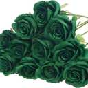 Felice Arts 12 Pack Green Roses Artificial Flowers with Stems Silk Roses for Vase Fake Flowers Bouquet for St Patricks Day Wedding Table Home Kitchen Party DIY Christmas Decor