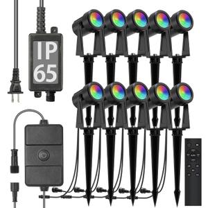 SUNTHIN Outdoor Landscape Lighting with Remote, RGBW Color Changing Spot Uplights,10 Pack