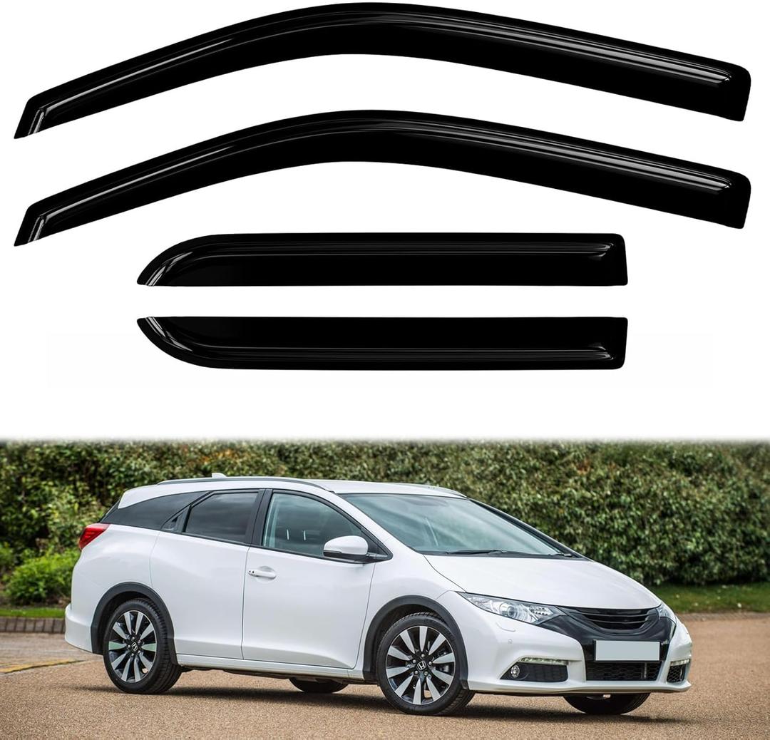 4PC Rain Guards for 2012-2015 Honda Civic Sedan Window Visors for 12-15 Civic w/ 4 Doors Models Only Deflectors Sun Shades Vent Tape On Out Channel