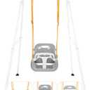 3-in-1 Toddler Swing Set, Indoor & Outdoor Baby Swing Heavy Duty Swing Set with Foldable Metal Stand for Aged 6 Months to 10 Years Old, Easy to Assemble and Store (White)