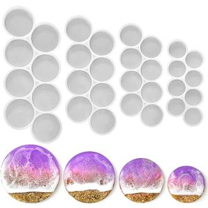 RESINWORLD 32-Cavity Set of 2'', 1.75'', 1.5'', 1.25'' Circle Grip Mold, Magnet Mold, Round Keychain Silicone Mold for Resin (No Hole)