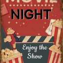 Vintage Movie Night Metal Tin Sign Enjoy The Show With Popcorn Decor For Home Cinema Cafe 8x12 Inch