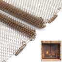 Flamorrow Fireplace Mesh Screen Curtain, Fireplace Hanging Mesh Curtain Screens to Prevent Sparks, Two 22" x 24" Panels, Antique Brass