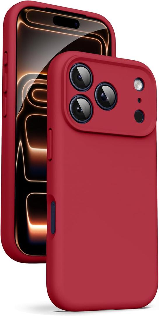 Supdeal Liquid Silicone Case for iPhone 17 Pro - [Camera All-Round Protection] [Soft Microfiber Lining Anti-Scratch] 4 Layer Full Covered Shockproof Gel Rubber Phone Case Cover, 6.3", Red
