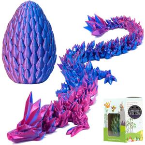ELORION 12 3D Printed Articulated Fidget Figure in 5 Dragon Egg, Prefilled Egg with Dragon Inside, Easter Basket Stuffer Gift (Purple)