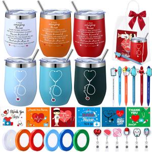 Pickmesh 2026 Nurse Grad Gift Rn Graduation Bulk, Nurse Appreciation Gifts for Women Men 12 oz Insulated Wine Tumbler with Badge Reel Card Pen Bag for Nursing Student Class(Multicolor-6 Sets,36 Pcs)
