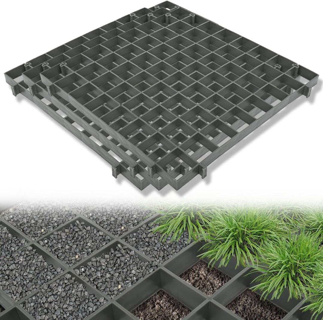 Permeable Pavers, 12 Pcs Heavy Duty Grass & Gravel Permeable Paver System Grass & Gravel Pavers PPE Plastic Pavers for Lawn Decks driveways Sidewalks shed Bases, 1" Depth, 22 Sq Ft, Gray