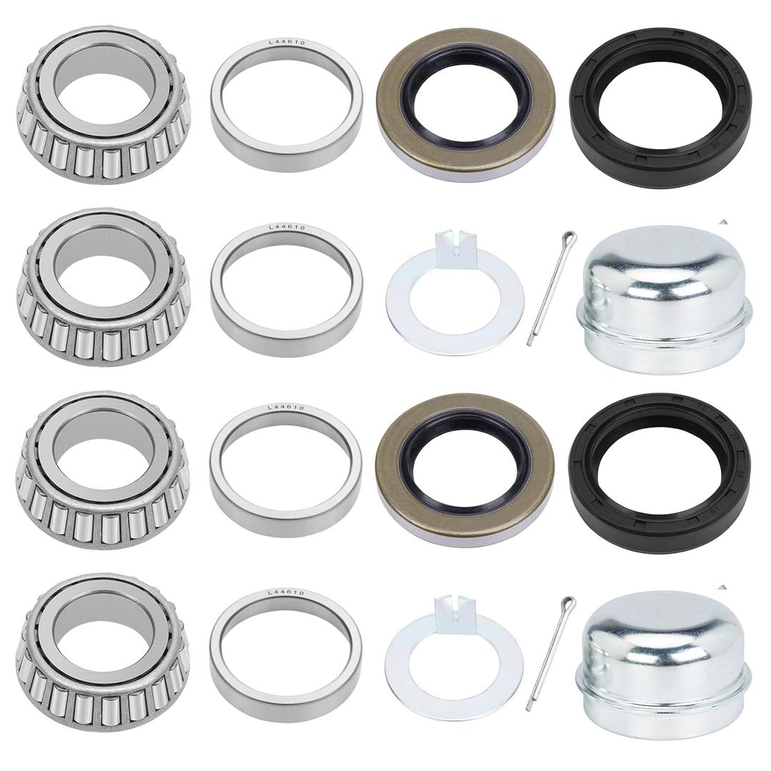 Trailer Hub Bearing Kit for 1 Spindle Trailer, L44643/L44610 Bearing Kit with D-Spindle Tang Washer, 12192TB 15192TC Grease Seal Cotter Pin for 2000-2200lbs BT9 Straight Spindle
