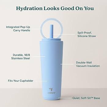 REDUCE Halo 24 oz Stainless Steel Vacuum Insulated Tumbler - Spill Proof Travel Mug with Flip Handle Lid - Keeps Drinks Cold for 32 Hrs - Dishwasher Safe - Cupholder Friendly REDUCE Halo 24 oz Stainless Steel Vacuum Insulated Tumbler - Spill Proof Travel Mug with Flip Handle Lid - Keeps Drinks Cold for 32 Hrs - Dishwasher Safe - Cupholder Friendly