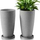 ZMTECH 2 Packs 21 inch Tall Planter, Indoor Outdoor Round Planter for Porch, Large Plant Pot with Drainage Hole for Home Garden Front Door, Modern Decorative Pots for Plants (Light Gray)