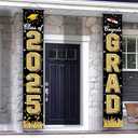 Graduation Decorations 2025, Graduation Banner Class of 2025, Hanging Congratulations/Congrats Grad Banner for Door and Porch, Party Decor - Black