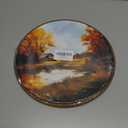 Sufamb Vintage Rustic Fall Round Wall Art Decor, Farmhouse Autumn Landscape Canvas Artwork Framed, Country Fall Wall Hanging Prints Decorations for Home Bedroom Living Room Decor, 10x10 Inches (lake)