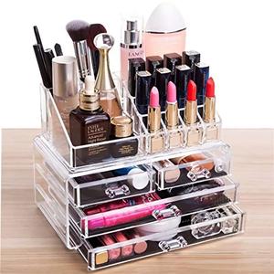 Cq acrylic Clear Make Up Organizer Countertop,Small 4 Drawers Cosmetic Storage,Cute Vanity Skincare Organizers for Jewelry,Lipstick,Makeup Brush,Beauty Product Desk and Bathroom Organizers and Storage
