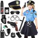 Loscola Police Officer Costume for Kids, Girls Police Costume for Kids, Halloween Costumes for Girl Kid 3-12, Cop Uniform for Girls, Cop Outfit for Party Dress Up Small