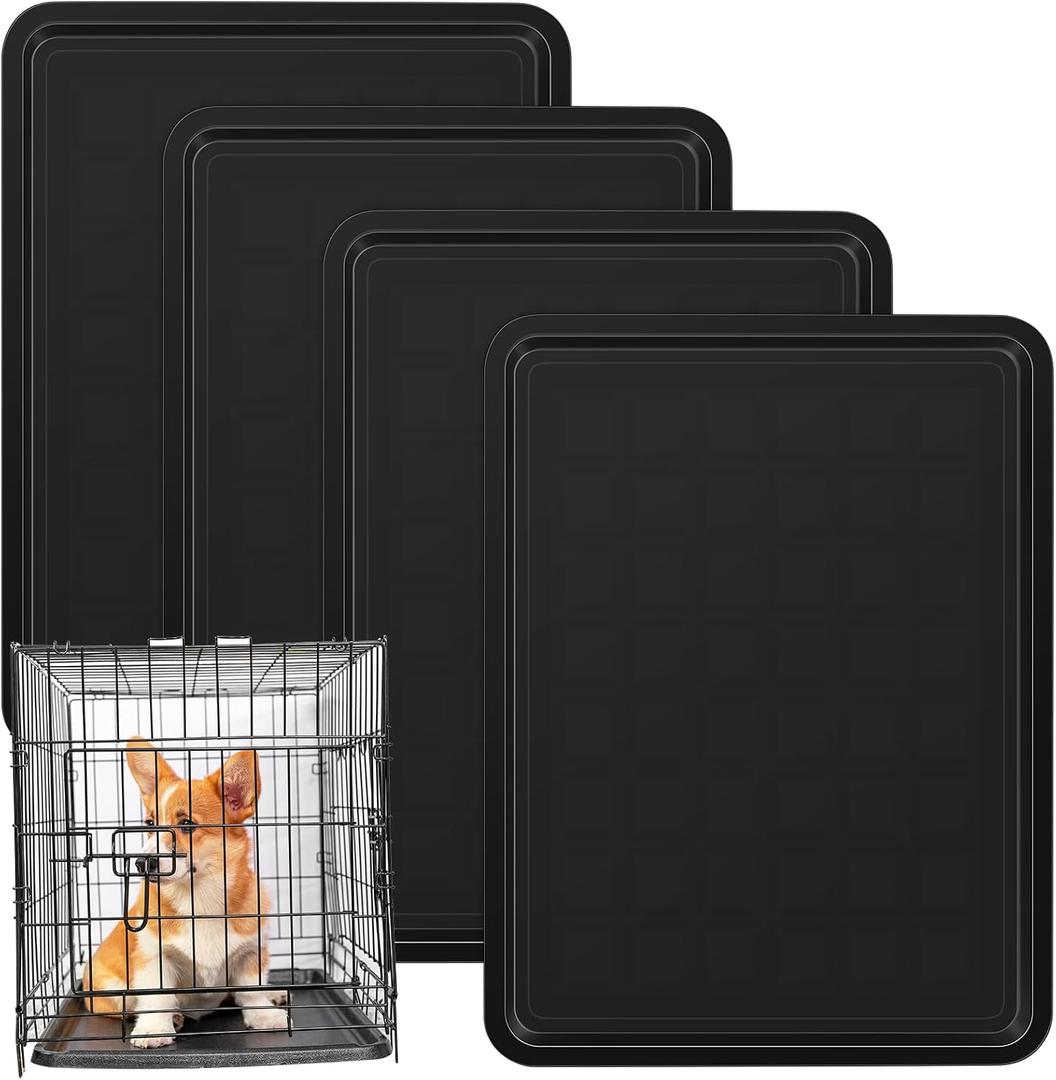 Suzile 4 Pcs Dog Crate Tray Replacement 27 x 20.5 Inches, Kennel Pan Black Plastic Bottom Floor Liners for Cat Rabbit Pets Training Cages Food Bowls Holders Accessories