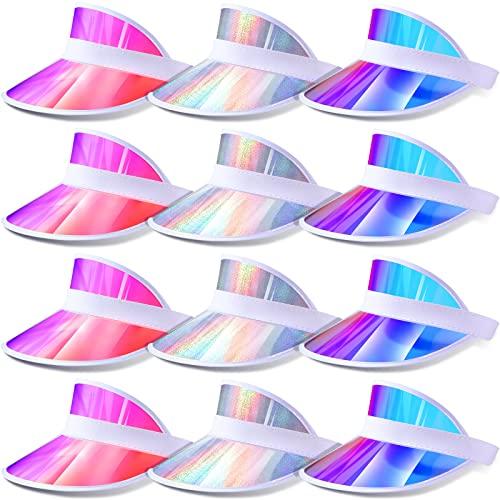 Jadive 10 Pcs Sun Visor Hats Adjustable Beach Golf Cap Clear Visor Hats for Women Men UV Protection Translucent Outdoor(Silver, Purple, Blue)