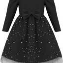 Renotemy Toddler Girl Tutu Dresses Fall Winter Puff Long Sleeve Sequin Dress Princess Birthday Party Dress for Girl 7-8Y
